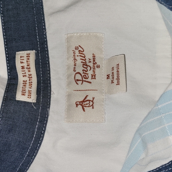 Original Penguin short sleeve button up blue white stripe heritage slim fit - Picture 5 of 8